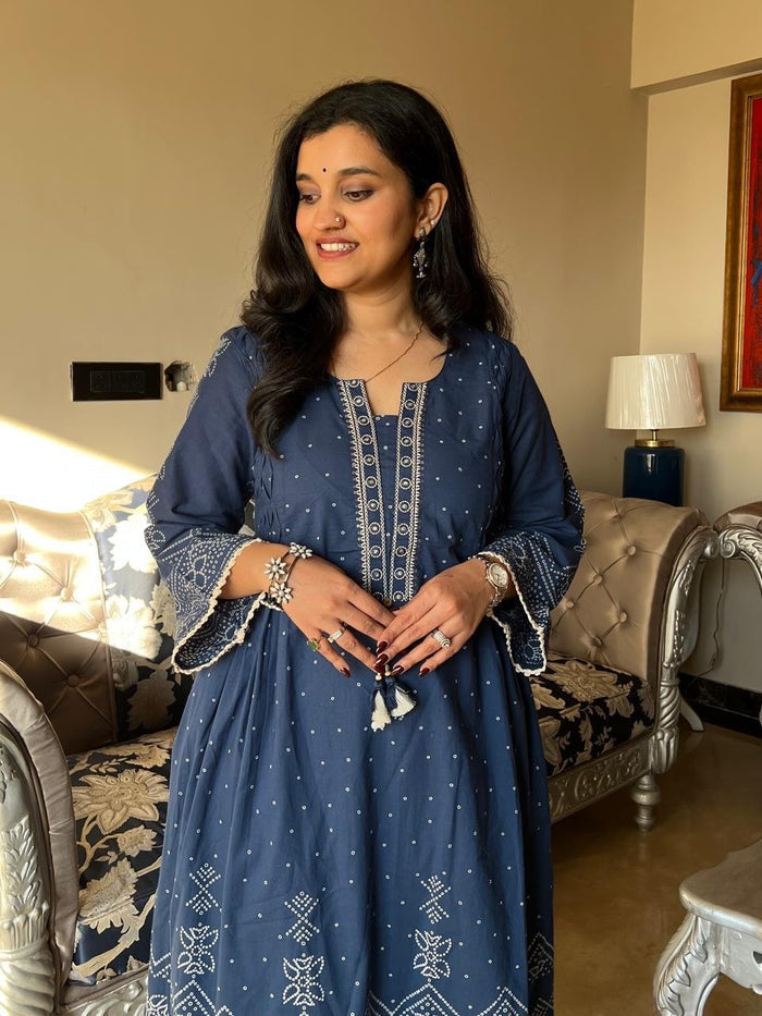 Ramaya Bandhej Flared Set- Blue