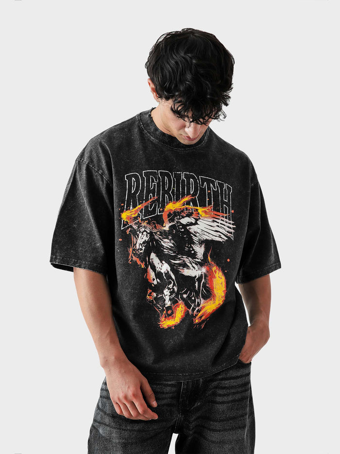 REBIRTH tee closeup GStudio horse graphic screen print detail Pakistan – GROOVY