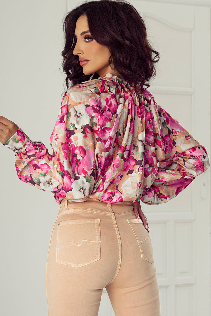 Red Floral Print Ruffled Stitch Buttoned Loose Fit Shirt - Tops/Blouses & Shirts