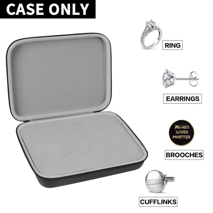 Open gray 42-slot jewelry organizer for rings, earrings, brooches, and cufflinks; case only