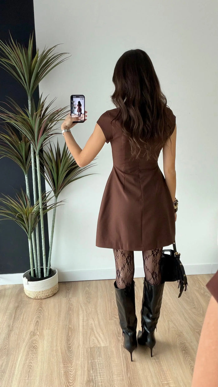 Robe cintrée à manches courtes choco DS.Sélection