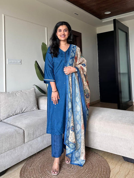 Ruhaana Mul Chanderi Luxe Set- Electric Blue