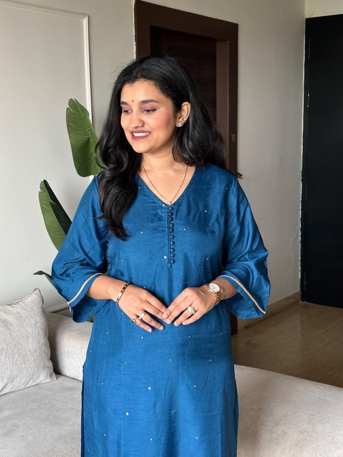 Ruhaana Mul Chanderi Luxe Set- Electric Blue