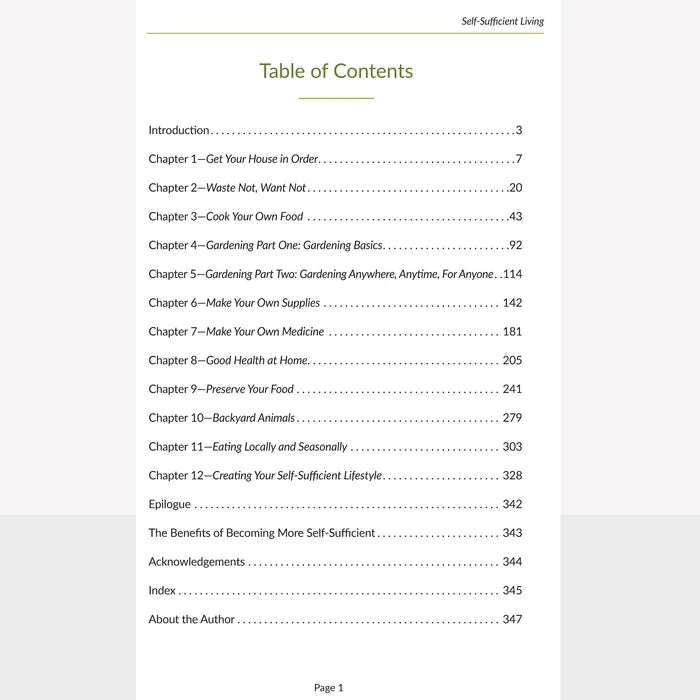 Self-Sufficient Living table of contents