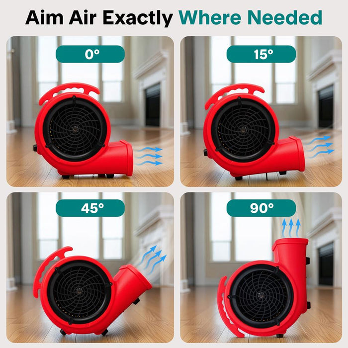 Serenelife Air Mover – High-Speed Blower Fan With 3 Speeds, Adjustable Angle, And Durable Design For Drying, Ventilation, And Air Circulation In Homes, Garages, And Worksites (Red)