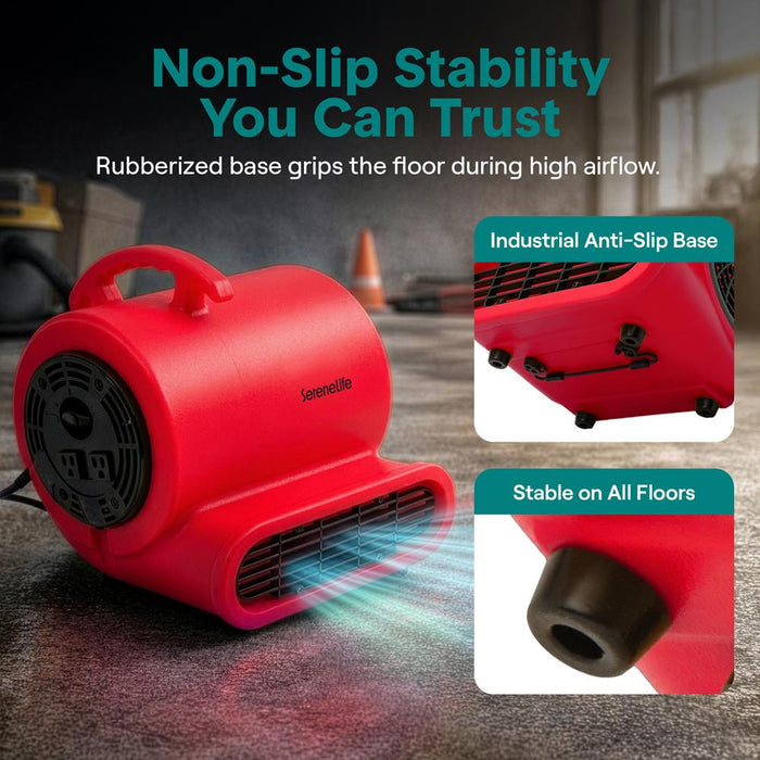 Serenelife Air Mover – High-Speed Blower Fan With 3 Speeds, Adjustable Angle, And Durable Design For Drying, Ventilation, And Air Circulation In Homes, Garages, And Worksites (Red)