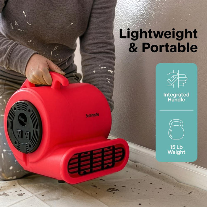 Serenelife Air Mover – High-Speed Blower Fan With 3 Speeds, Adjustable Angle, And Durable Design For Drying, Ventilation, And Air Circulation In Homes, Garages, And Worksites (Red)