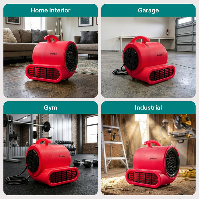 Serenelife Air Mover – High-Speed Blower Fan With 3 Speeds, Adjustable Angle, And Durable Design For Drying, Ventilation, And Air Circulation In Homes, Garages, And Worksites (Red)