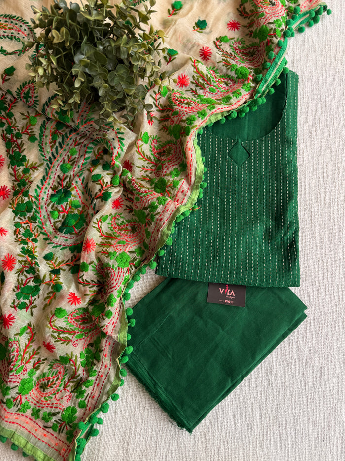 Silk cotton phulkari dupatta suit set