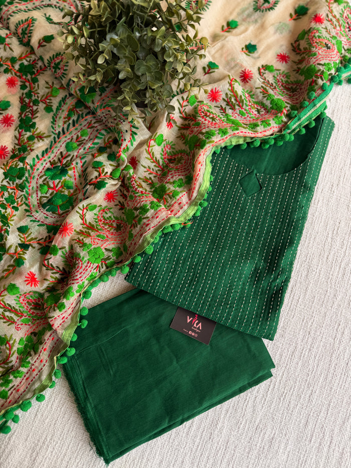 Silk cotton phulkari dupatta suit set