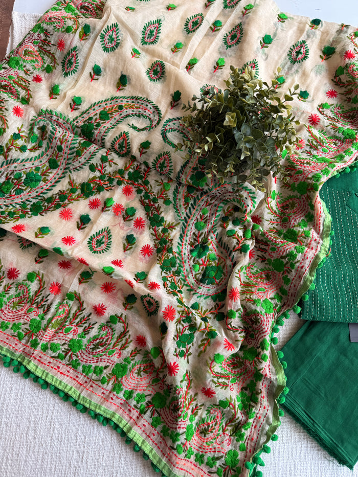 Silk cotton phulkari dupatta suit set