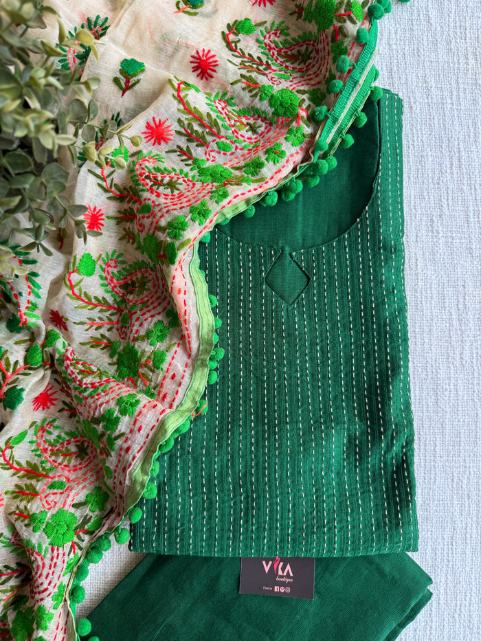 Silk cotton phulkari dupatta suit set