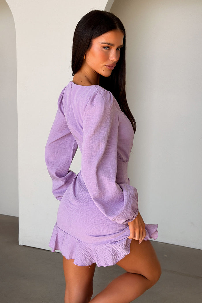 Silvana Long Sleeve Wrap Mini Dress - Lilac