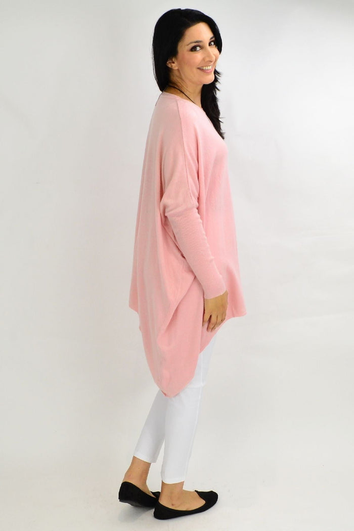 Soft baby pink Snuggle Up tunic top by Boho Australia, featuring a cozy, free-size design perfect for casual wear.