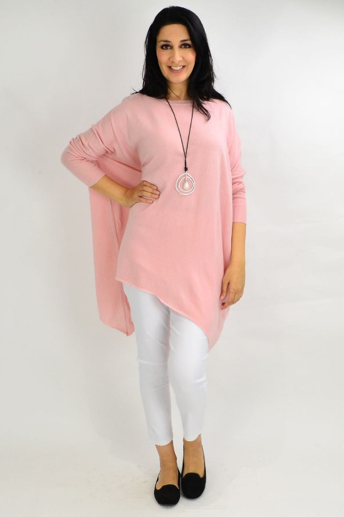 Soft baby pink Snuggle Up tunic top by Boho Australia, featuring a cozy, free-size design with a relaxed fit and comfortable fabric.