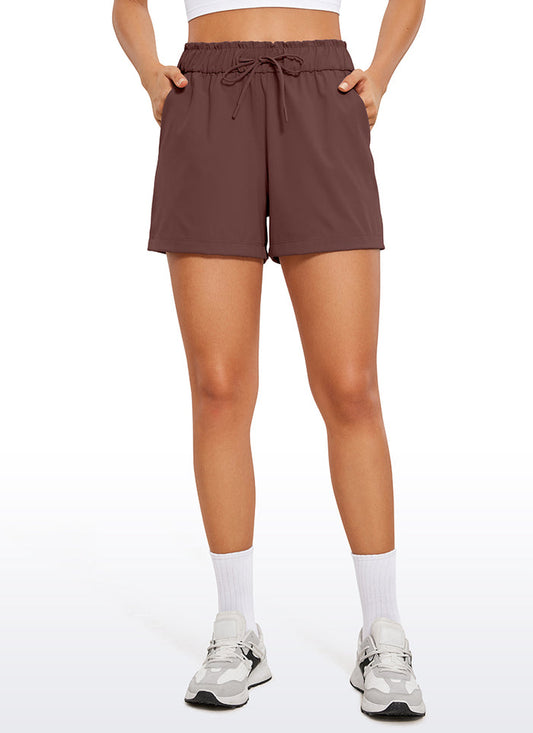 CRZ YOGA Women's Travel Stretch High-Rise Drawstring Shorts 2.5" Taupe
