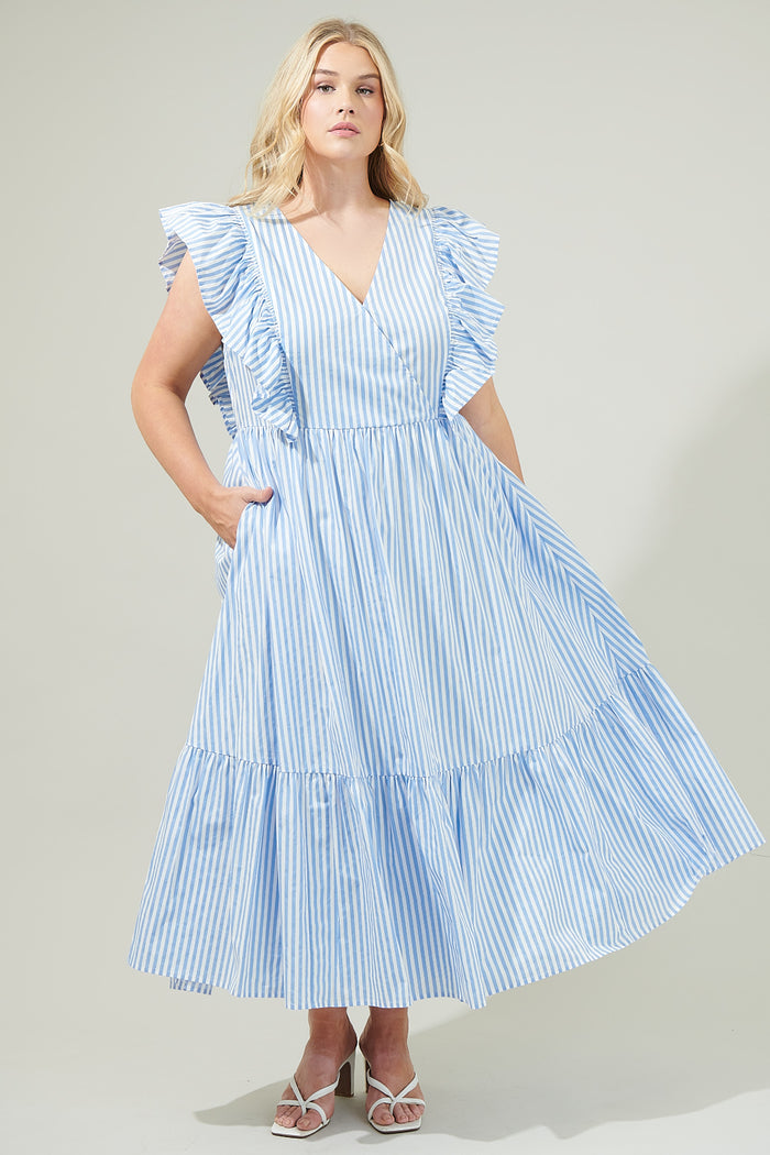 Striped Fairness Poplin Surplice Midi Dress Curve