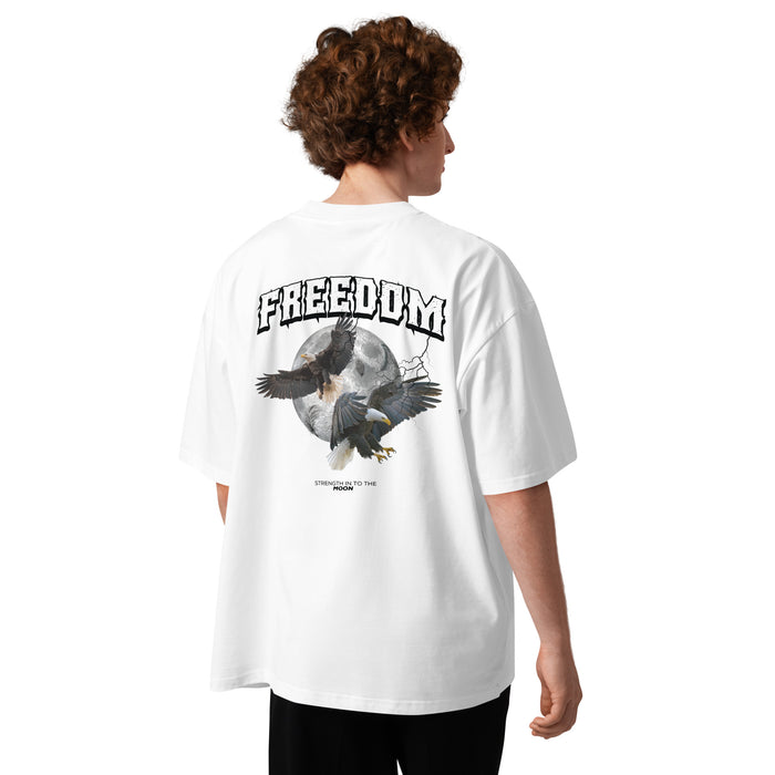 T-shirt col montant Freedom Eagles blanc dos - deux aigles et pleine lune