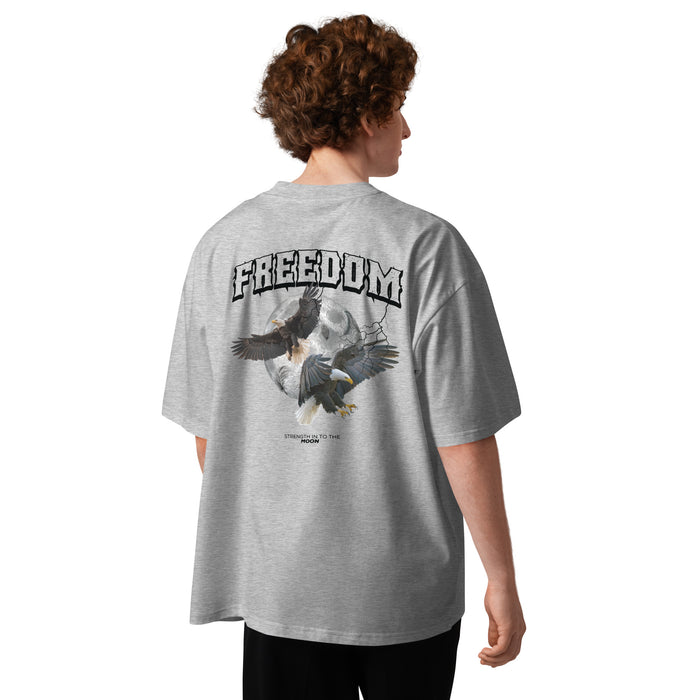 T-shirt col montant Freedom Eagles gris chiné dos - deux aigles et pleine lune Freedom