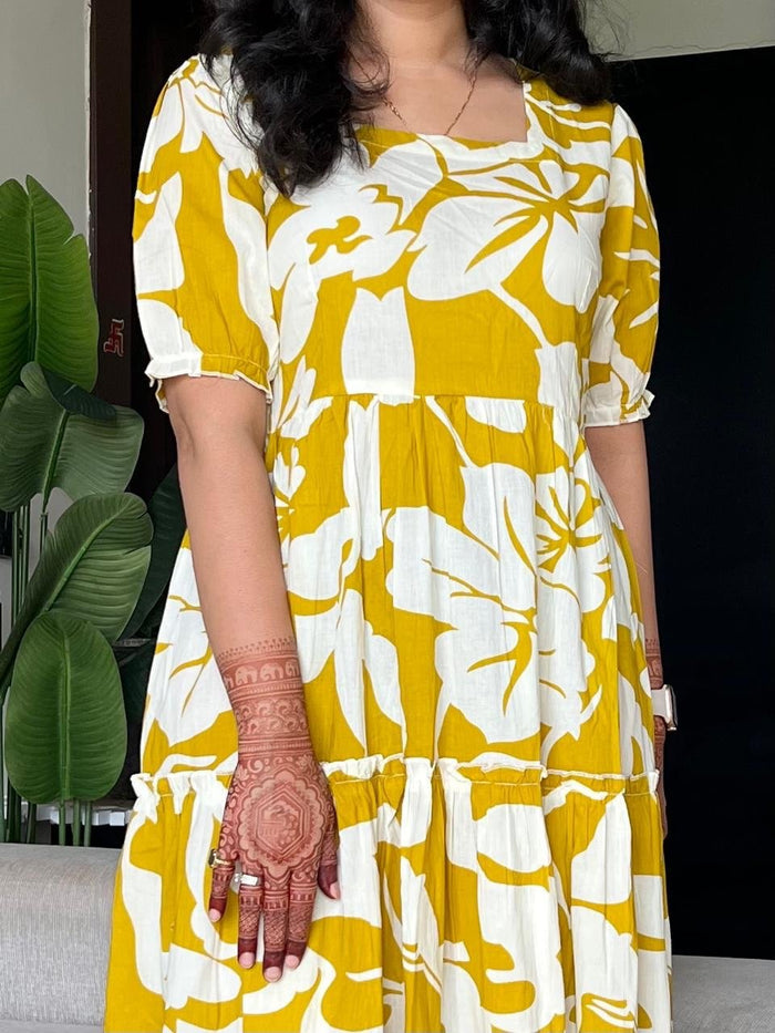 Tanvi Tiered Maxi Dress- Mustard Florals