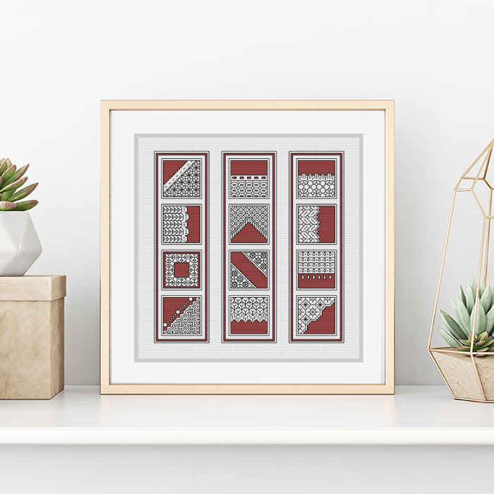 Terra Cotta Bookmarks Blackwork Pattern by Peppermint Purple