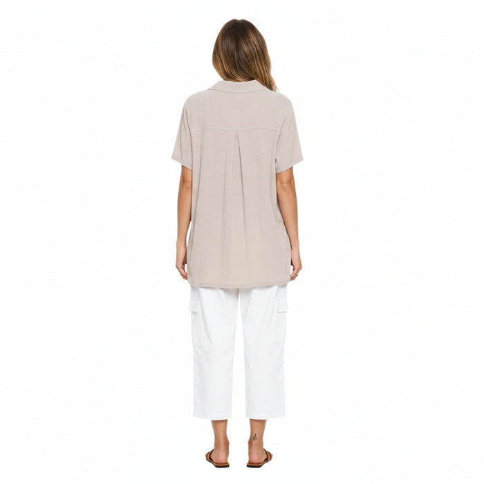 Textured Button-Front Tunic Shirt in Flax - CG209-FLX