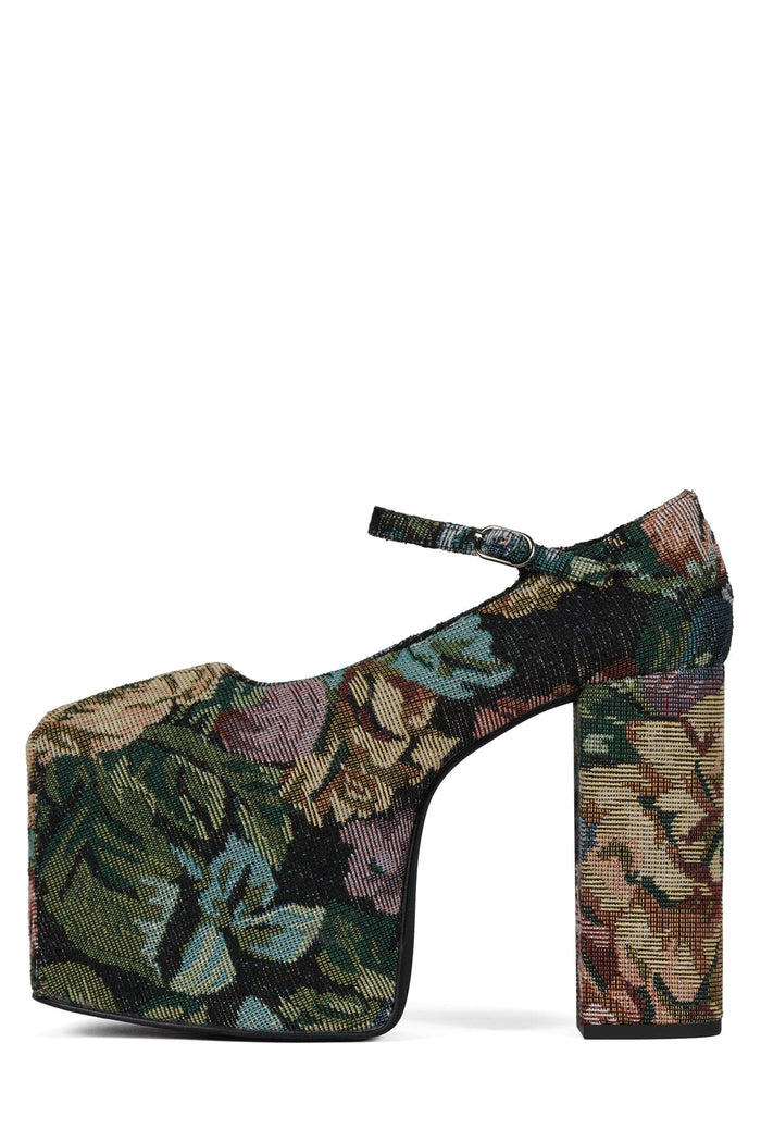 THE-TRUTH Jeffrey Campbell Platform Mary-Jane Black Floral Tapestry