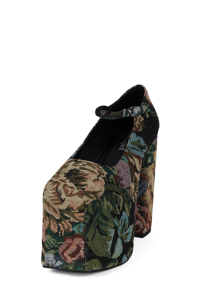 THE-TRUTH Jeffrey Campbell Platform Mary-Jane Black Floral Tapestry _hover