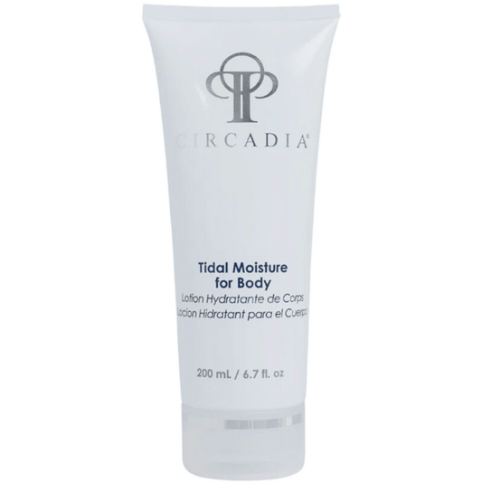 Tube of Tidal Moisture for Body | Circadia body lotion in white packaging, designed for skincare and hydration with a minimalist logo and text.