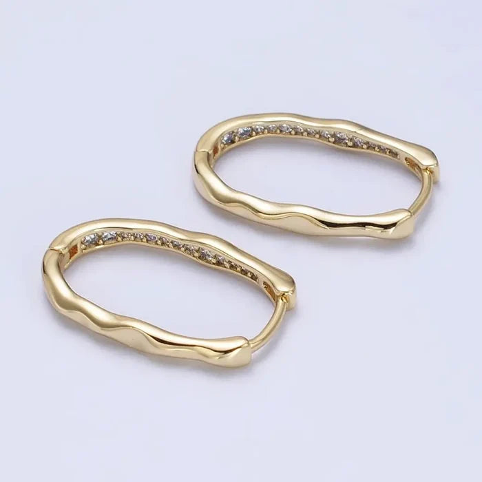 TL JAE Oblong Hammered CZ Hoop
