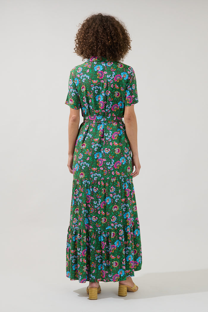 Tobie Belted Button Down Maxi Dress Botanical