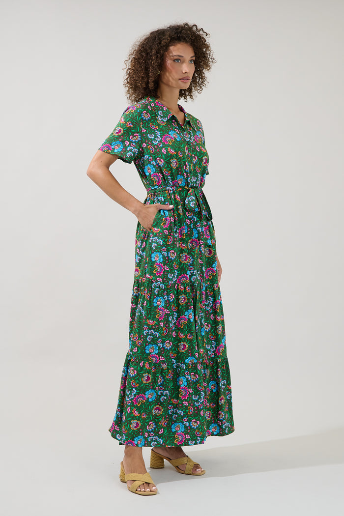 Tobie Belted Button Down Maxi Dress Botanical