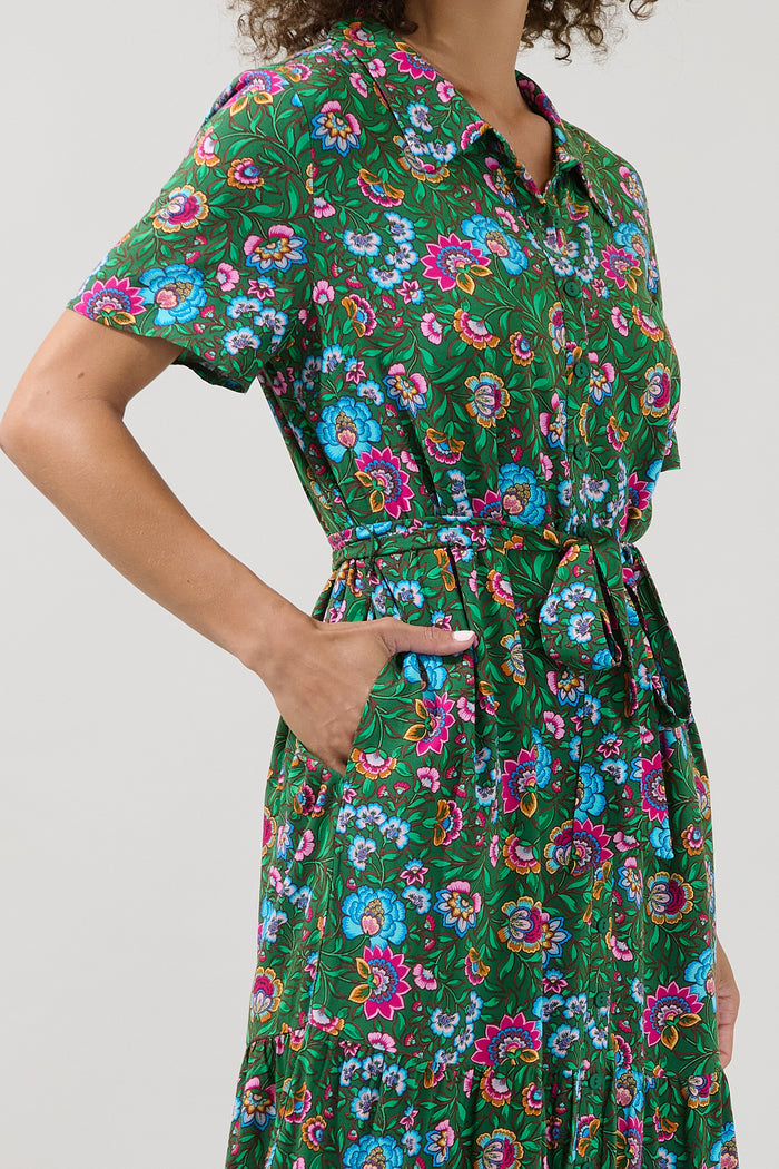 Tobie Belted Button Down Maxi Dress Botanical
