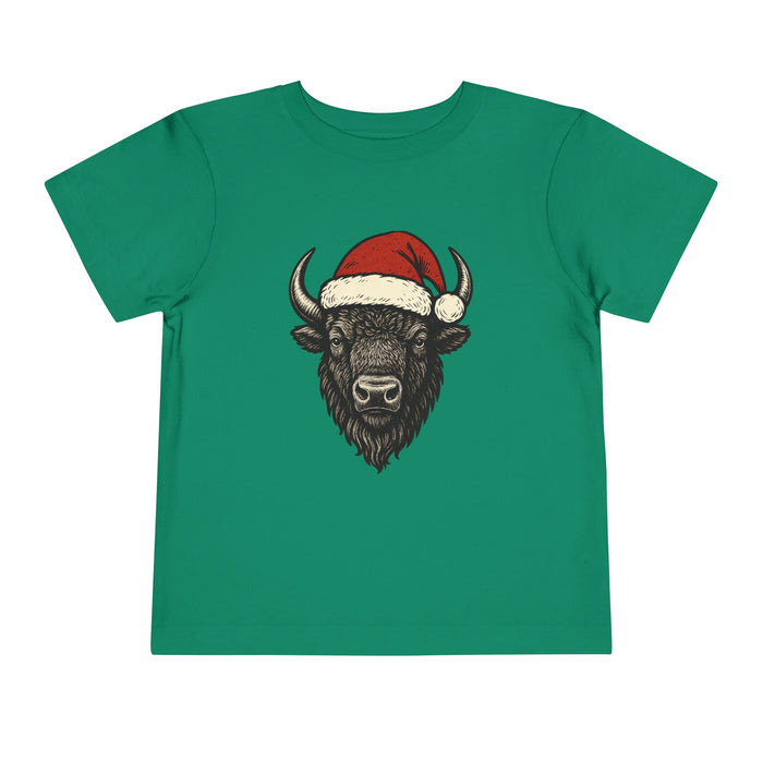 Toddler Tee — Buffalo Head in Santa Hat Christmas Shirt