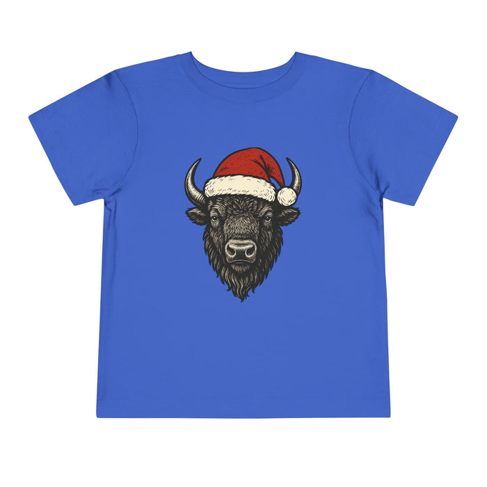 Toddler Tee — Buffalo Head in Santa Hat Christmas Shirt