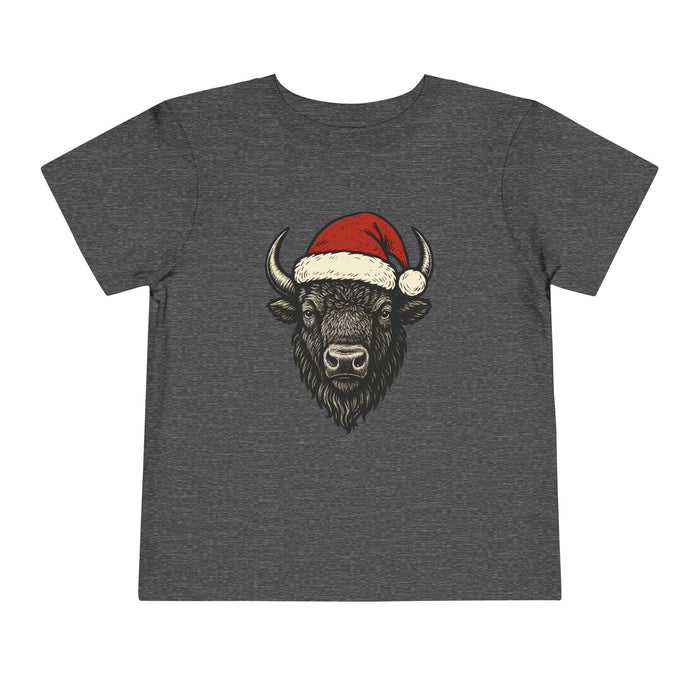 Toddler Tee — Buffalo Head in Santa Hat Christmas Shirt