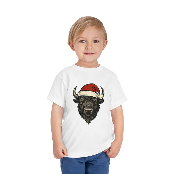 Toddler Tee — Buffalo Head in Santa Hat Christmas Shirt