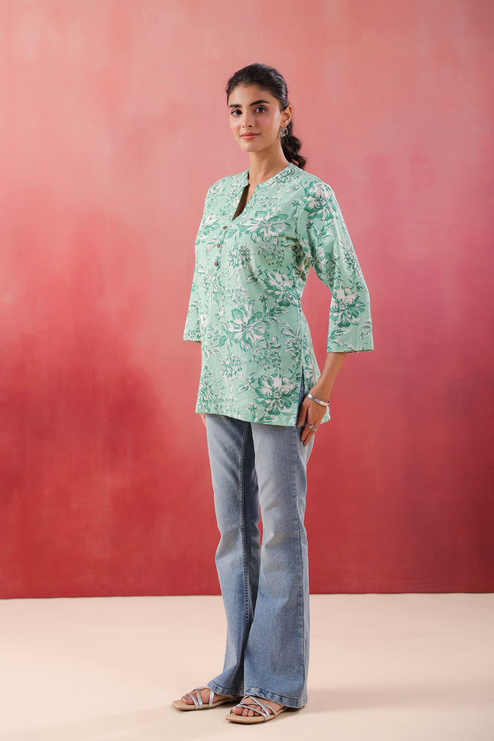 Tribal Whisper Green Cotton Flex Top