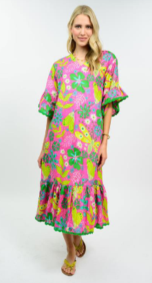 green and pink floral ivy Jane dress