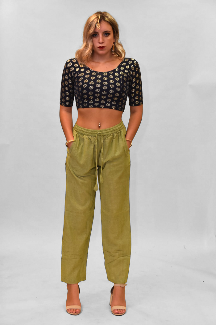 Unisex Cotton Sage Green  Straight  pants