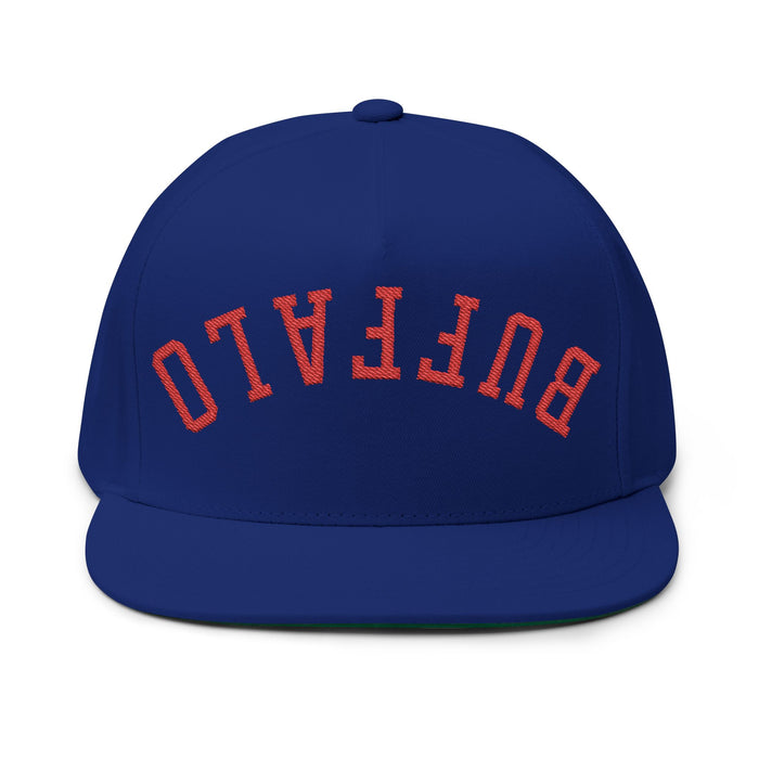 Upside Down Buffalo Football Flat Bill Snapback Hat – Embroidered Blue & Red Cap