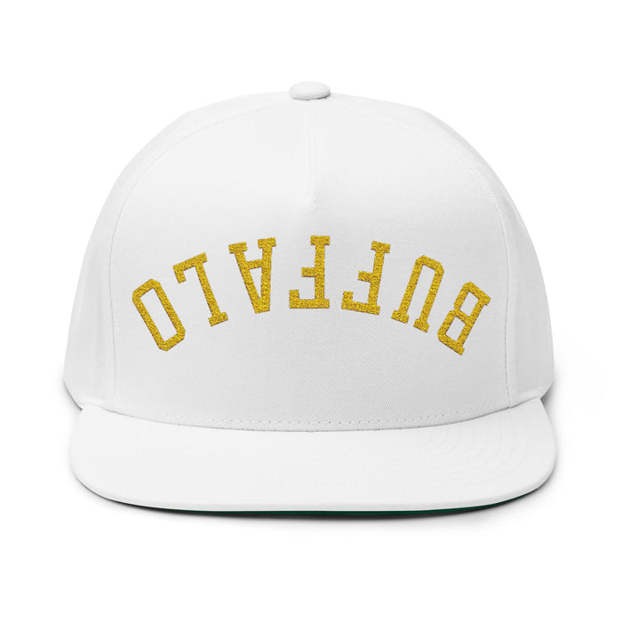 Upside Down Buffalo Hockey Flat Bill Snapback Hat – Blue & Gold Embroidered Cap