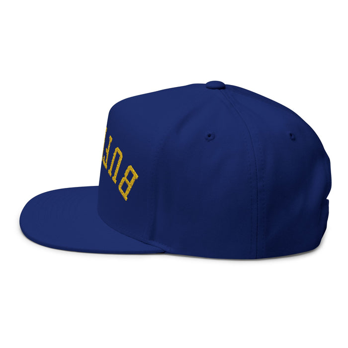 Upside Down Buffalo Hockey Flat Bill Snapback Hat – Blue & Gold Embroidered Cap