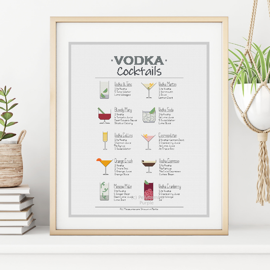 Vodka Cocktails Cross Stitch Pattern by Peppermint Purple