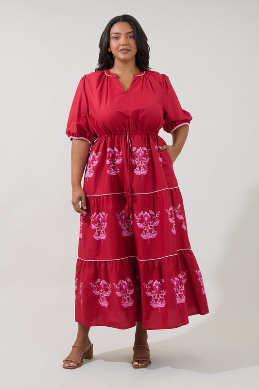 Vonie Tiered Midi Dress Rosewood Curve