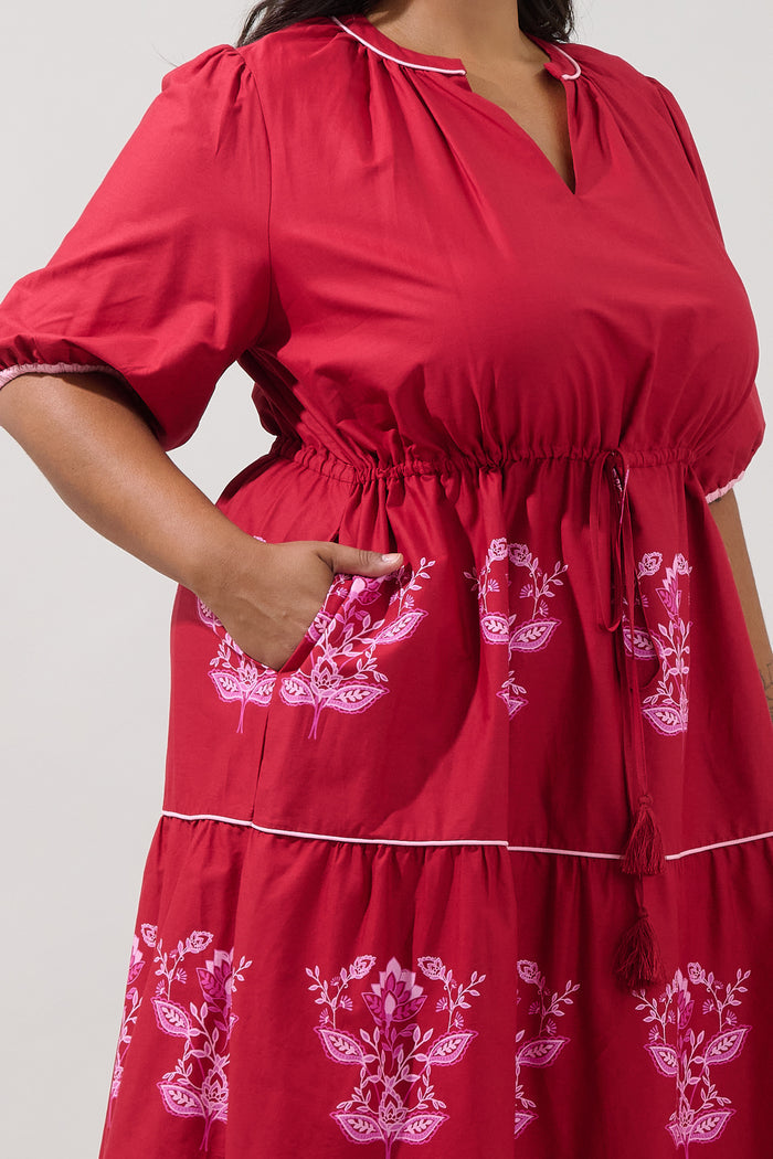 Vonie Tiered Midi Dress Rosewood Curve
