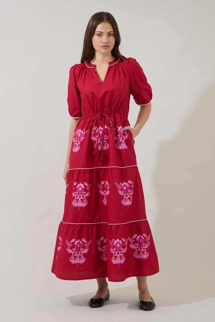 Vonie Tiered Midi Dress Rosewood