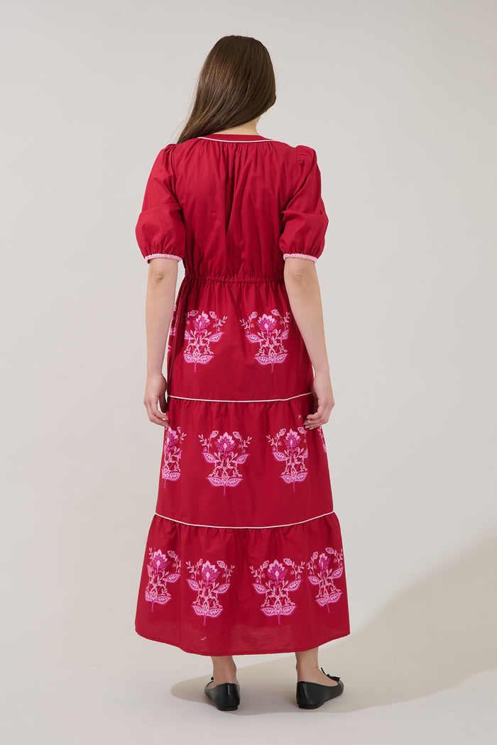 Vonie Tiered Midi Dress Rosewood