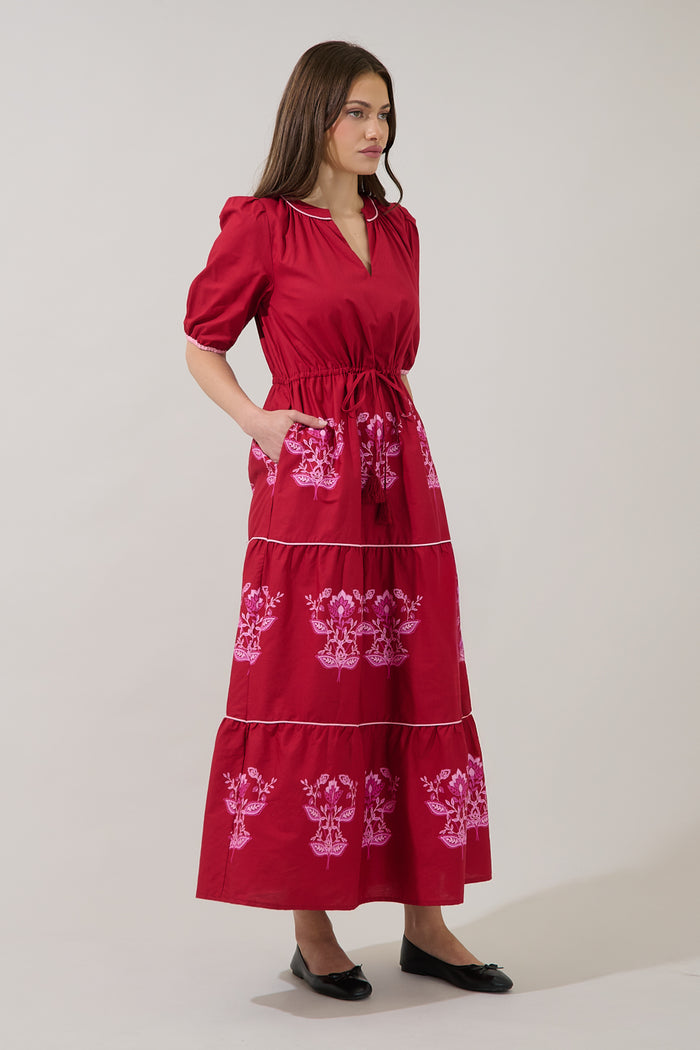 Vonie Tiered Midi Dress Rosewood