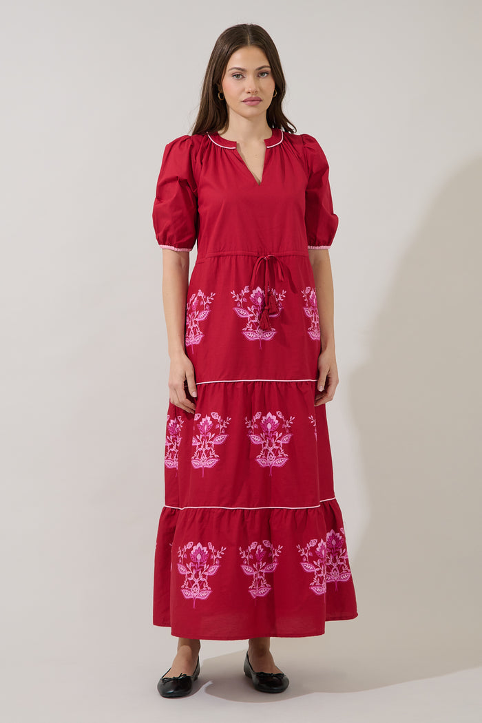 Vonie Tiered Midi Dress Rosewood